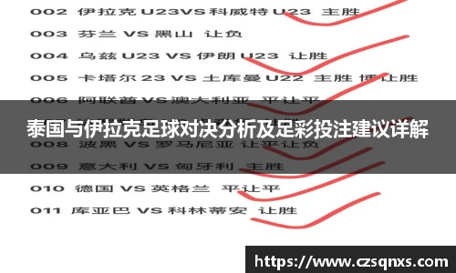 泰国与伊拉克足球对决分析及足彩投注建议详解